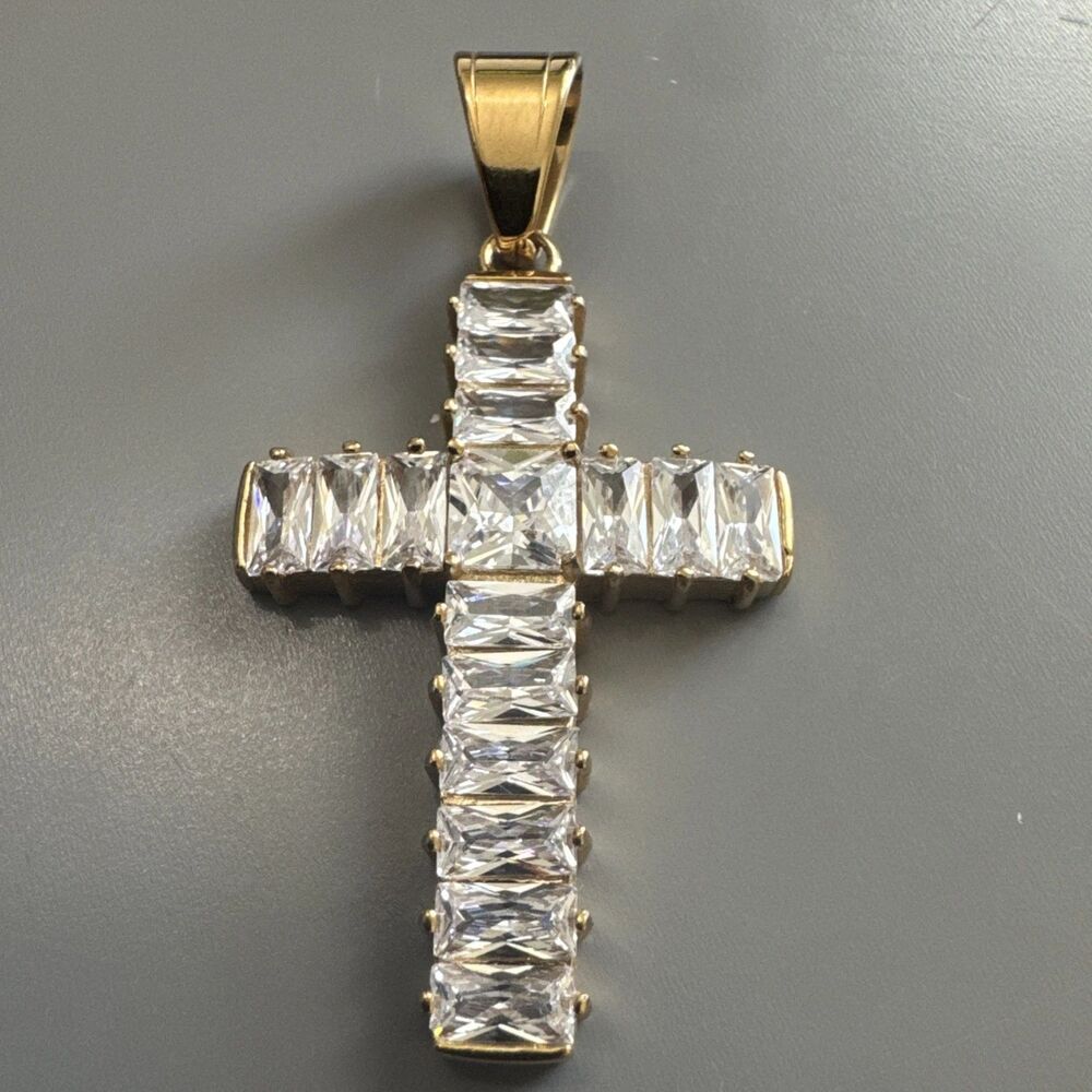 Cross Pendant Cubic Zirconia 24โ Chain Gold Plated Religious Faith Gift Unisex